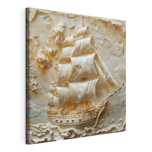 Canvas Schilderijen Gesneden schip met zeilen