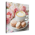 Canvas Schilderijen Kopje koffie en koekjes op een bord