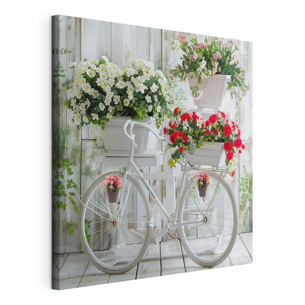 Canvas Schilderijen Fiets met bloemen in manden