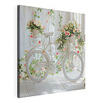 Canvas Schilderijen Witte fiets met bloemen erop