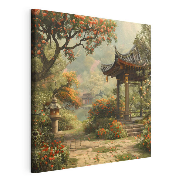 Canvas Schilderijen Gazebo in een tuin