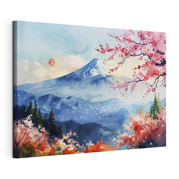 Canvas Schilderijen Aquarel van een berg met een besneeuwde top