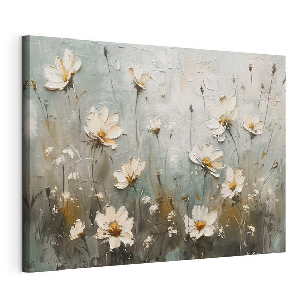 Canvas Schilderijen Schilderij van bloemen op een muur
