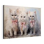 Canvas Schilderijen Groep witte katten met roze strikjes