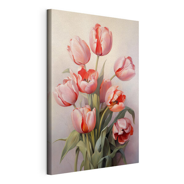 Schilderij van roze tulpen Canvas Schilderijen Schilderij van roze tulpen