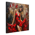 Canvas Schilderijen Schilderij van een vrouw in een rode jurk