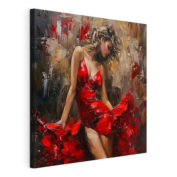 Schilderij van een vrouw in een rode jurk Canvas Schilderijen Schilderij van een vrouw in een rode jurk