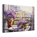 Canvas Schilderijen Aquarel van een balkon met paarse bloemen