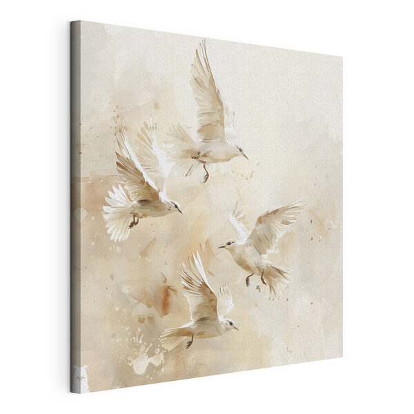 Groep vliegende witte vogels Canvas Schilderijen Groep vliegende witte vogels