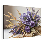Canvas Schilderijen Boeket van paarse bloemen en tarwe