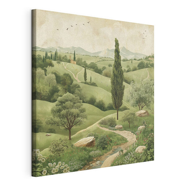 Canvas Schilderijen Landschap met bomen en een weg