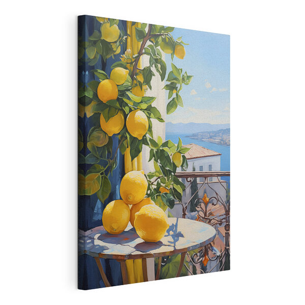 Canvas Schilderijen Schilderij van citroenen op een tafel