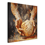 Canvas Schilderijen Schilderij van handen die een bal brood vasthouden