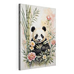 Canvas Schilderijen Pandabeer met bloemen en bamboe