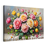 Canvas Schilderijen Boeket bloemen op een tafel