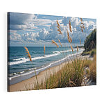 Canvas Schilderijen Strand met hoog gras en water