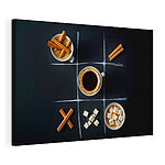 Canvas Schilderijen Tic tac toe spel met koffie en marshmallows