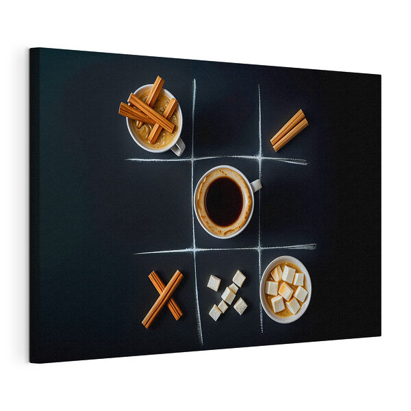 Canvas Schilderijen Tic tac toe spel met koffie en marshmallows