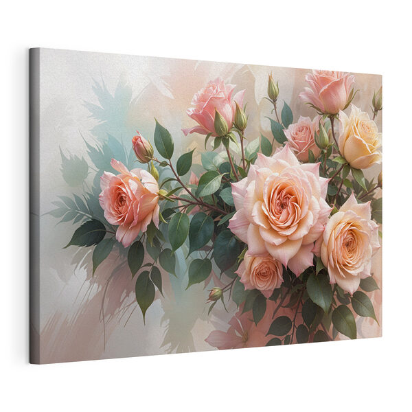 Canvas Schilderijen Groep roze rozen