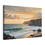 Canvas Schilderijen Golven die neerstorten op een strand