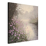 Canvas Schilderijen Rivier met paarse bloemen