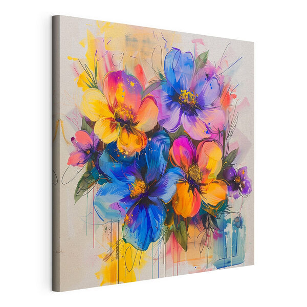 Schilderij van bloemen op een wit oppervlak Canvas Schilderijen Schilderij van bloemen op een wit oppervlak