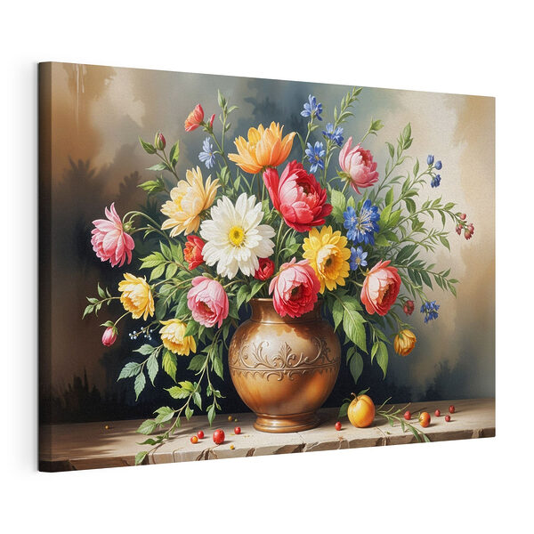 Schilderij van bloemen in een vaas Canvas Schilderijen Schilderij van bloemen in een vaas