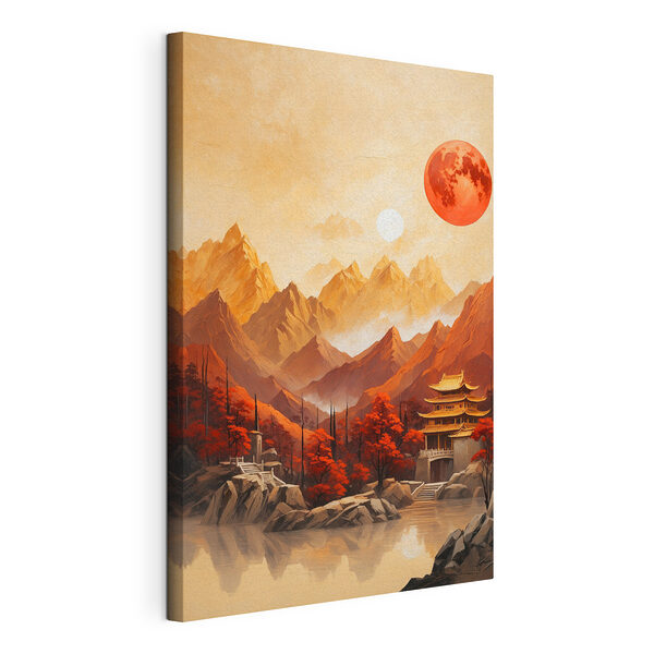 Canvas Schilderijen Schilderij van een tempel in de bergen
