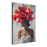 Canvas Schilderijen Vrouw met rode bloemen op haar hoofd