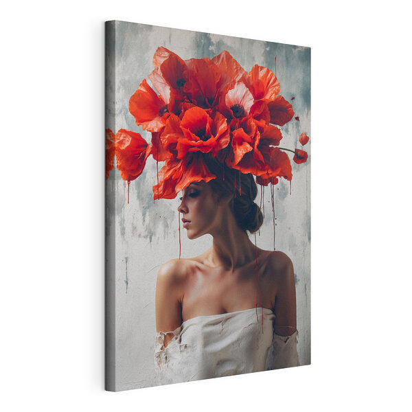 Vrouw met rode bloemen op haar hoofd Canvas Schilderijen Vrouw met rode bloemen op haar hoofd