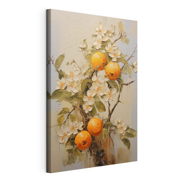 Schilderij van sinaasappels en bloemen Canvas Schilderijen Schilderij van sinaasappels en bloemen