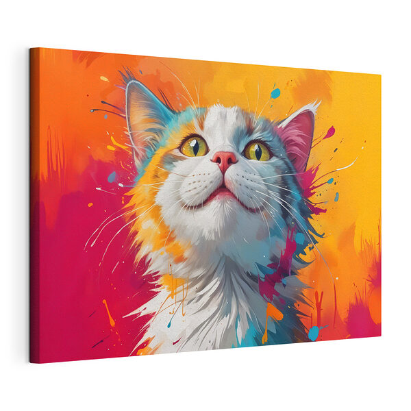 Canvas Schilderijen Kat met kleurrijke verfspatten