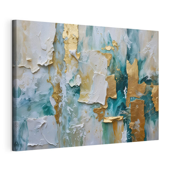 Abstracte elegantie in crème en groenblauw Canvas Schilderijen Abstracte elegantie in crème en groenblauw