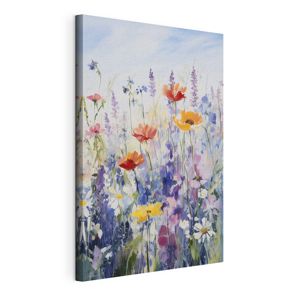 Canvas Schilderijen Schilderij van bloemen in een veld