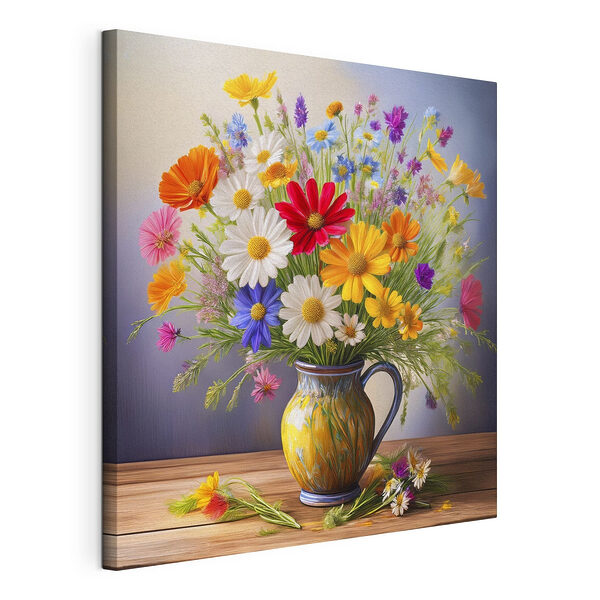 Kleurrijke bloemen in een vaas Canvas Schilderijen Kleurrijke bloemen in een vaas