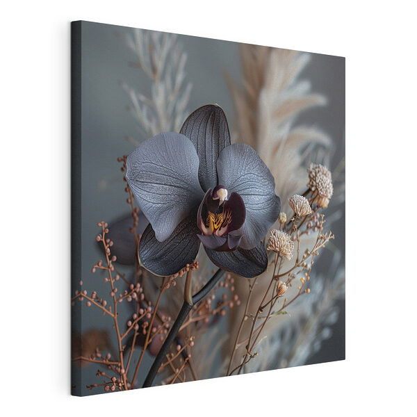 Zwarte bloem met witte bloemen Canvas Schilderijen Zwarte bloem met witte bloemen