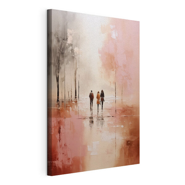 Groep mensen loopt op een natte straat Canvas Schilderijen Groep mensen loopt op een natte straat