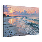 Canvas Schilderijen Strand met golven en mensen erop