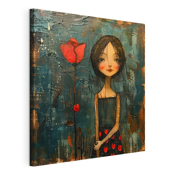 Schilderij van een meisje met een bloem Canvas Schilderijen Schilderij van een meisje met een bloem