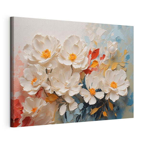 Groep witte bloemen met geel hart Canvas Schilderijen Groep witte bloemen met geel hart