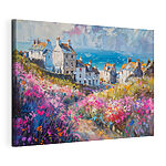 Canvas Schilderijen Schilderij van een dorp met bloemen