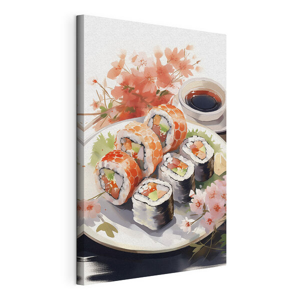 Canvas Schilderijen Bordje sushi en saus