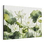 Canvas Schilderijen Groep witte bloemen met groene bladeren