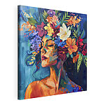 Canvas Schilderijen Schilderij van een vrouw met bloemen in haar haar