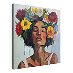 Canvas Schilderijen Schilderij van een vrouw met bloemen in haar haar