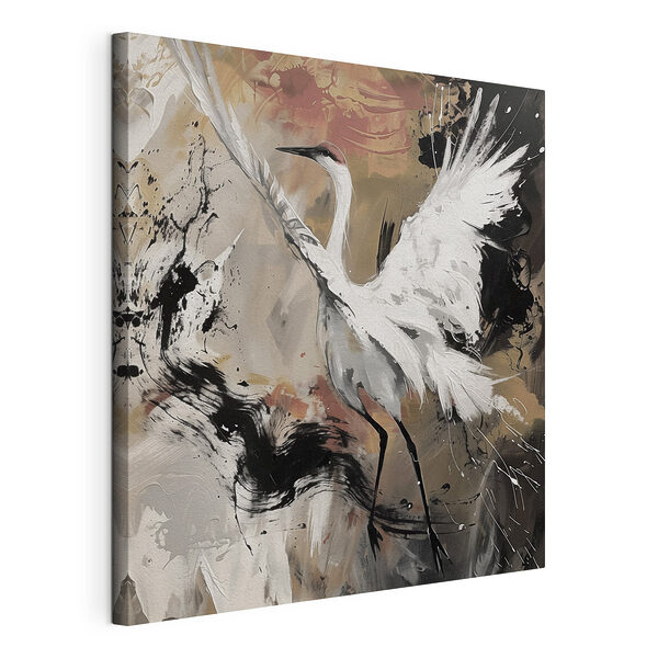 Schilderij van een witte kraanvogel Canvas Schilderijen Schilderij van een witte kraanvogel