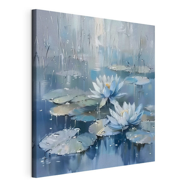 Schilderij van waterlelies en bladeren Canvas Schilderijen Schilderij van waterlelies en bladeren