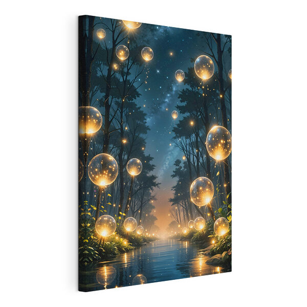 Gloeiende bellen in een bos Canvas Schilderijen Gloeiende bellen in een bos