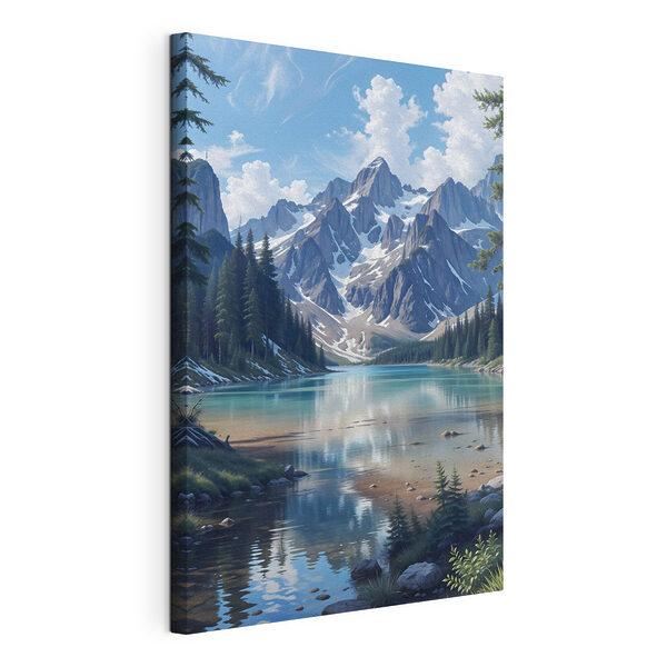 Meer omringd door bergen Canvas Schilderijen Meer omringd door bergen