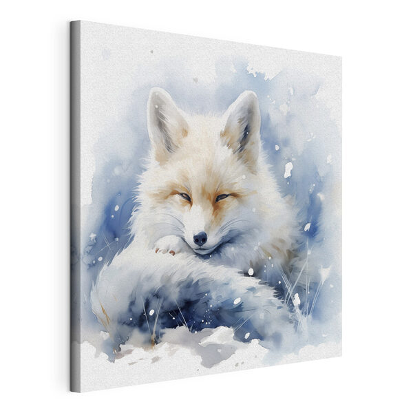 Aquarel van een vos liggend in de sneeuw Canvas Schilderijen Aquarel van een vos liggend in de sneeuw